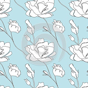 Lillies in single continuous line drawing style seamless pattern