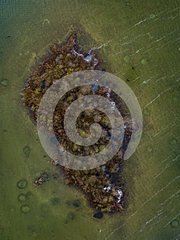 Lilltle island with bomb holes panoramic aerial photograph
