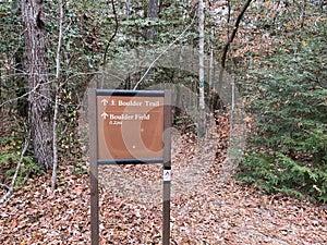Boulder Trail sign Lilly Boulder Field in The Nature Conservancy's Stone Preserve photo
