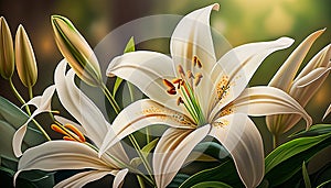 Lily flower background. Spiring nature background. Generative AI