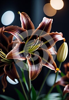 Lily Lilium is a genus of plants in the Liliaceae. Perennial herbs equipped with bulbs. Black graceful flower petals