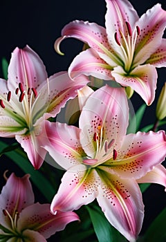 Lily Lilium is a genus of plants in the Liliaceae. Perennial herbs equipped with bulbs. Pink graceful flower petals with