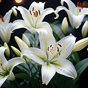 Lily Lilium is a genus of plants in the Liliaceae. Perennial herbs equipped with bulbs. White graceful flower petals