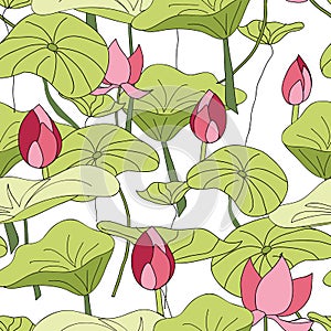 Lily Pads and flowers pattern vector seamless repeat