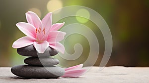 Lily and spa stones in zen garden Spa Stones And Waterlily With Fountain Zen Garden generative ai