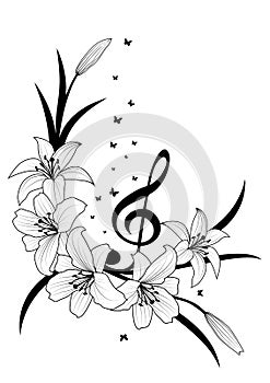 Lily, treble clef and butterflies