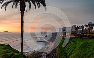 Lima, Peru along the coast at sunset