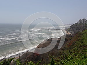 Lima Peru coastline view from bluffs in Miraflores