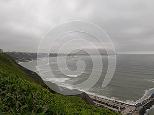 Lima Peru coastline view from bluffs in Miraflores