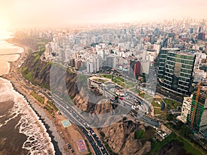 LIMA, PERU - December,12, 2018: Aerial of buildings of downtown Miraflores in Lima photo