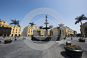 Lima\'s Plaza Mayor or Plaza de Armas de Lima water fountain Peru, photo