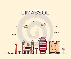 Limassol skyline Cyprus vector city linear style