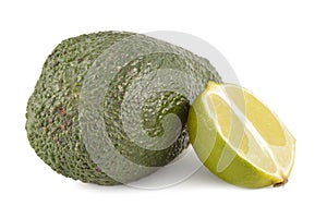 Lime and avocado on a white background