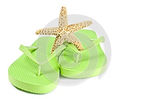 Lime Green Flip Flop and Starfish