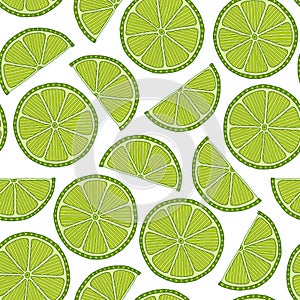 Lime with green leaves, slice citrus white background