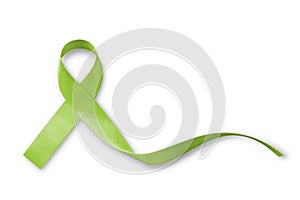 Lime Green ribbon for Lymphoma Cancer and mental health awareness for supporting and helping patient with illness bow isolated photo