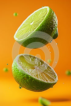 Lime Halves with Droplets on Orange Hue