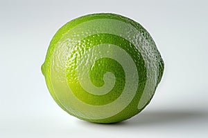 Lime isolated on White background A lime resting on a plain white table, creating a simple yet striking composition