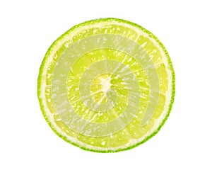 Lime isolated on white background. Round slice of juicy and fresh lime. With clipping path. Top view