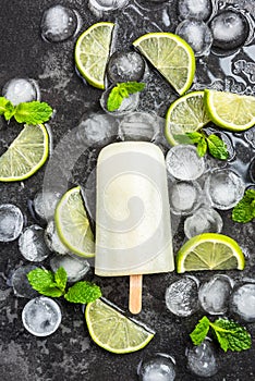 Lime juice homemade popsicle over ice