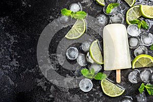 Lime juice homemade popsicle over ice
