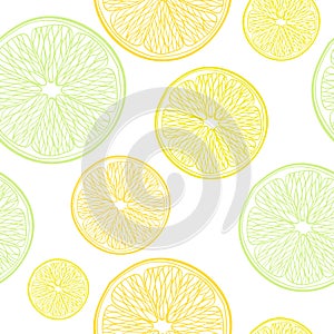 Lime, lemon and orange slices seamless pattern.