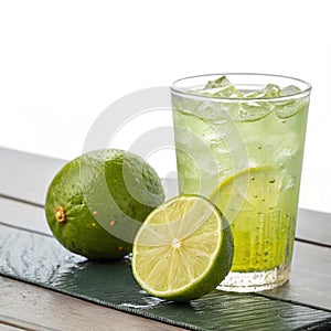Lime and lime drink on table isolated on transparent background