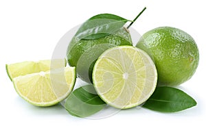 Lime limes slice organic fruits isolated on white