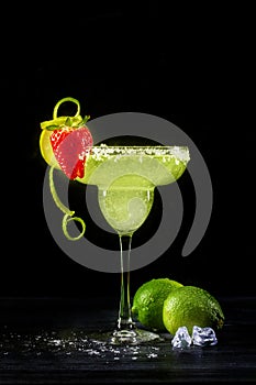 Lime Margarita with Salted Rim Strawberry Garnish