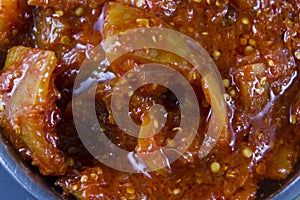 Lime pickle close up, macro.