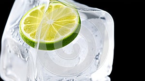Lime slice in ice cube