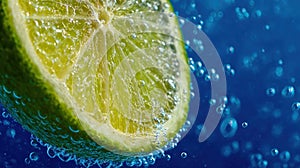 Lime slice in sparkling water