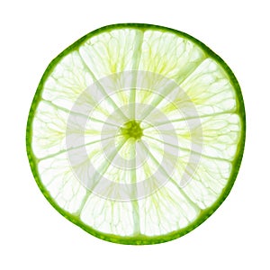 Lime slice top view. Fruit isolated on white background. With clipping path