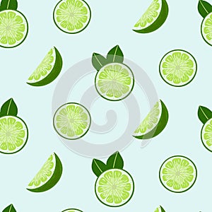 Lime slices and leaves seamless pattern.