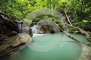 lime stone water fall in arawan water fall national park kanchanaburi thailand use for natural background