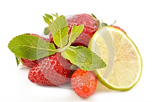 Lime, strawberry and mint leaves