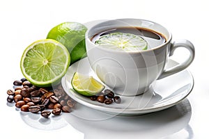 Lime Water and Black Coffee on White Background