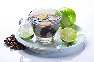 Lime Water and Black Coffee on White Background