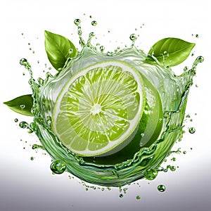 Lime with water splash isolated on white background.
