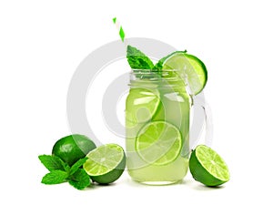 Limeade in a mason jar glass isolated on white