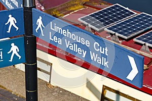 Limehouse Cut and Lea Valley Walk street sign