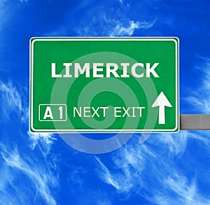 LIMERICK road sign against clear blue sky