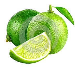 Limes and lime slice isolated on white photo