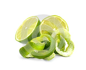 Limes peel isolated on white background.