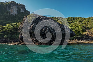 Limestone around Phi Phi island during sunny summer day