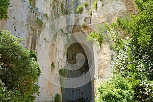 Limestone cave Ear of Dionysius Orecchio di Dionisio a cave with acoustics effects inside, Syracuse Siracusa, Sicily, Italy photo
