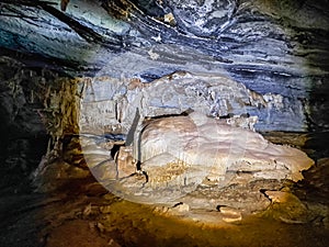 Limestone cave of stalactite and stalagmite formations, Gruta da Lapa Doce Cave, Chapada Diamantina in Bahia, Brazil