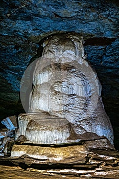 Limestone cave of stalactite and stalagmite formations, Gruta da Lapa Doce Cave, Chapada Diamantina in Bahia, Brazil