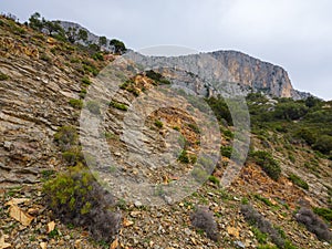 Limestone cliffs and bastions of Baunei, est coast of Sardinia, Italy