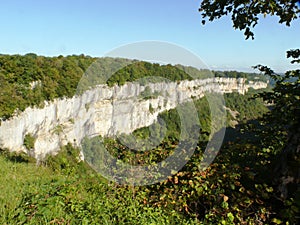 Limestone cliffs of the Baume les Messieurs circus in France.